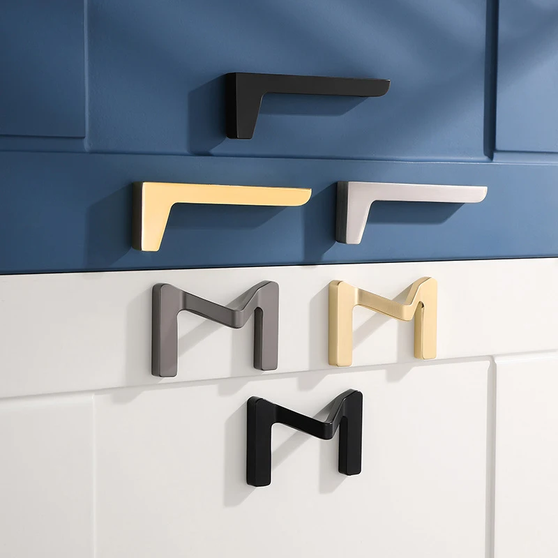 Modern Minimalist Zinc Alloy Door Handle European Style Black Shoe Cabinet Wardrobe Cabinet Door Golden Handles for Furniture
