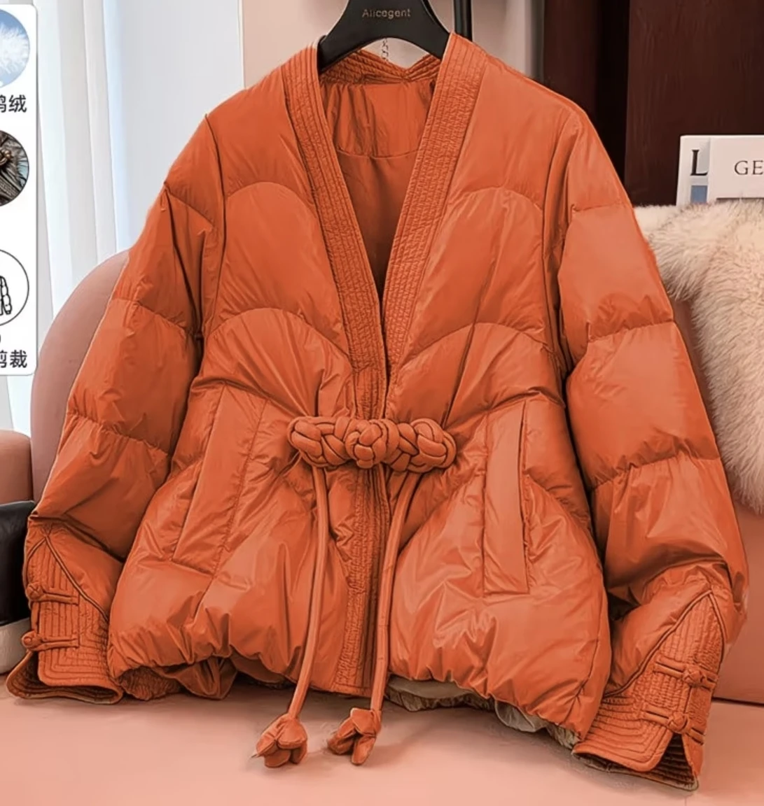 2026 Autumn and Winter Women\'s Down Jacket Loose V-neck Retro Jacket