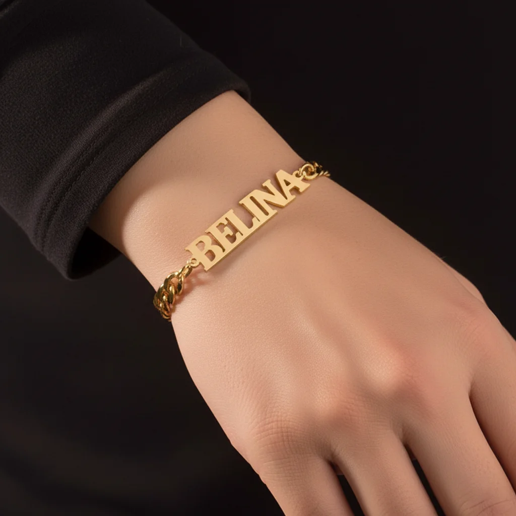 

Custom Name Charm Bracelet for Women Personalized Stainless Steel 5mm Cuban Bracelet Jewelry Accessories Boyfriend Couple Gift