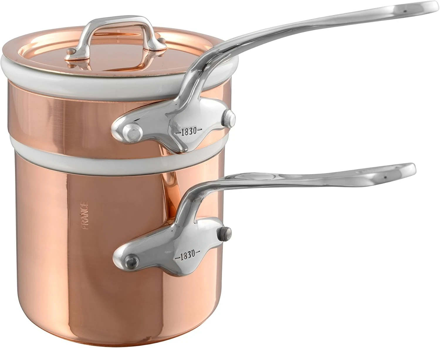 

150 S Copper Tinned Bain Marie With Lid, And Cast Stainless Steel Handle, 0.9-qt, Made in France