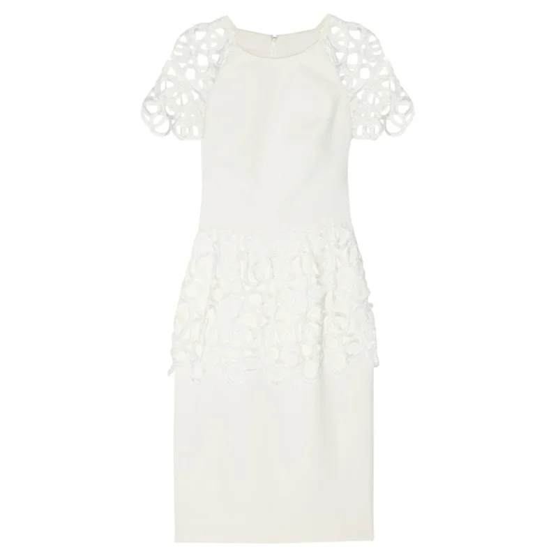 Kate Middleton Style Office Lace Panel Fitted Midi Dress Women Elegant Workwear Bodycon Draped Shift Dresses view 2