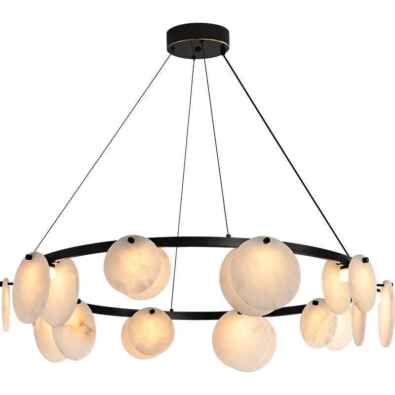 

Nordic Style Living Dining Room Brass Marble Designer Pendant Lights Modern Villa Duplex Bedroom Copper Alabaster Chandelier