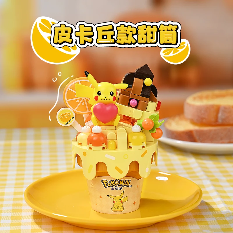 New Pokemon Building Block Original Pikachu Squirtle Model Puzzle Ice Cream Series Brick Game Decoration Children Toys Boy Gifts