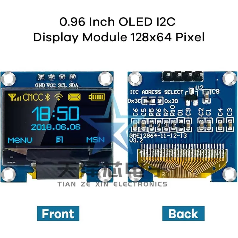 Модуль ЖК-экрана Oled I2C Iic для связи, синий/желтый/синий, 0,96 дюйма, два цвета, белый