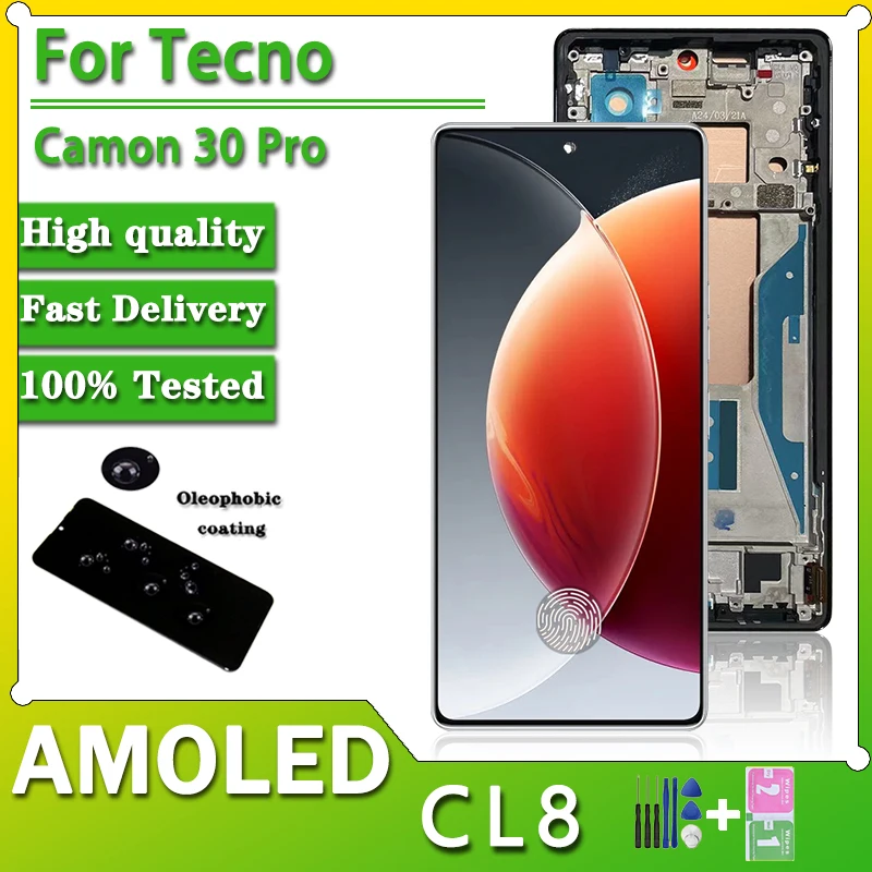 

6.78”AMOLED 144Hz For Tecno Camon 30 Pro LCD CL8 Display Touch Screen Digitizer For Tecno Camon30 Pro 30Pro Display Frame