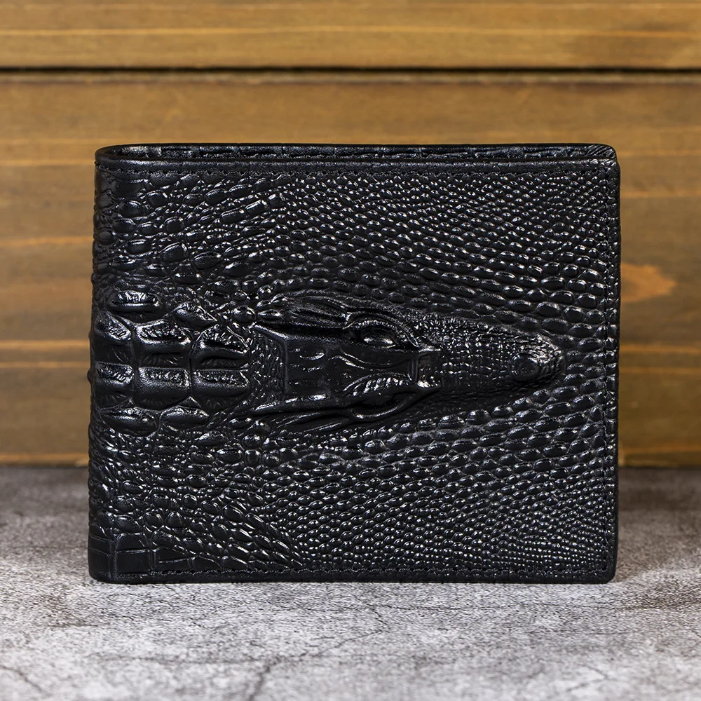 

Vintage Embossed Leather Men's Wallet with Crocodile Head Pattern, Layered Cowhide, Multiple Card Slots and Coin Pocket