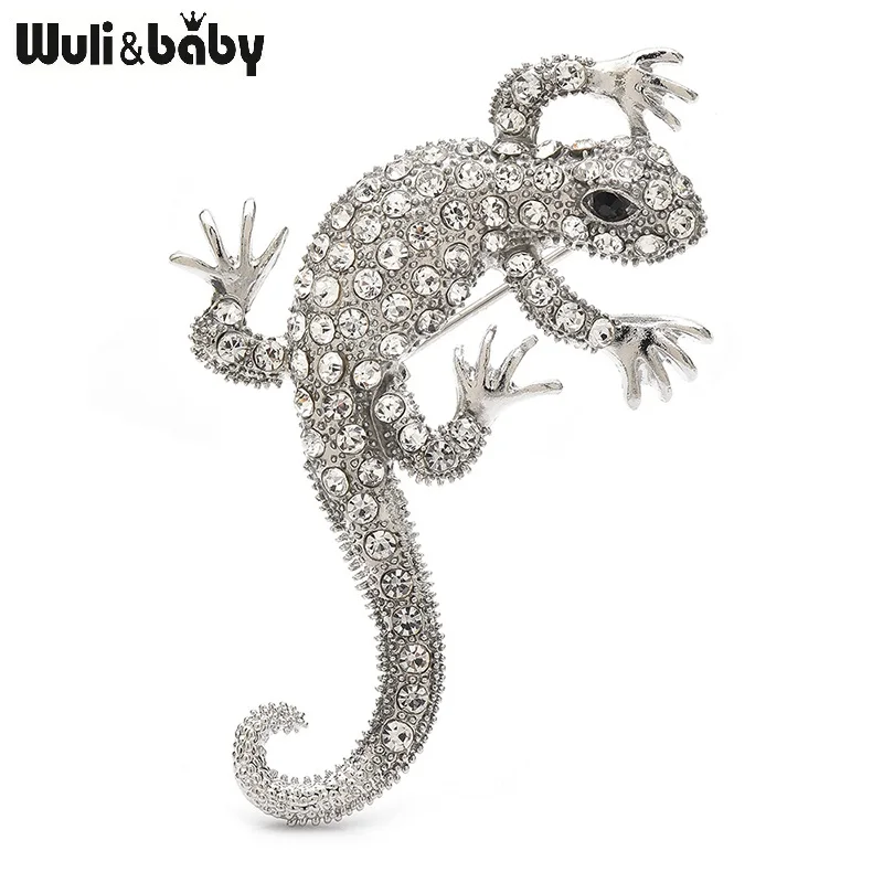 Wuli&baby Lovely Gecko Brooches For Women Unisex Vintage Rhinestone 2-color Lizard Animal Party Casual Brooch Pins Gifts