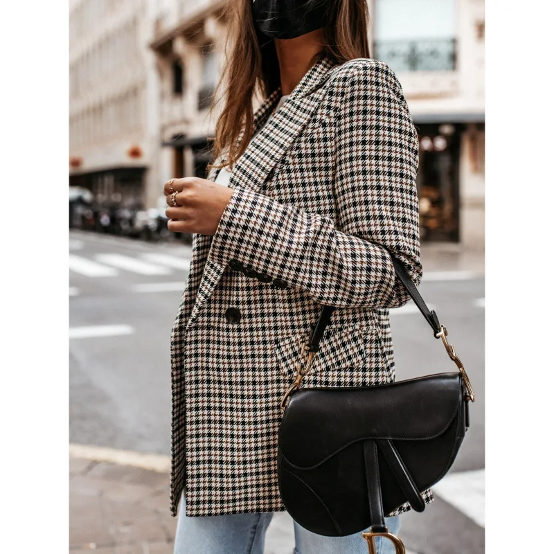 Chaqueta de retazos a cuadros con estampado Retro para mujer, abrigo informal de manga larga, otoño