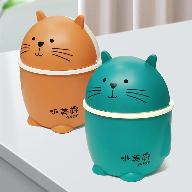 Cartoon Cat Table Plastic Trash Can Desktop Waste Box Bin Garbage Basket Home Office Supplies Dustbins Sundries Barrel Box