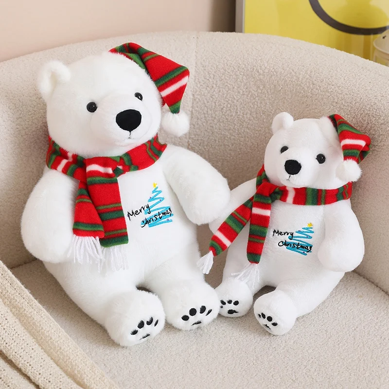 25/33 سنتيمتر عيد الميلاد جمع الدب القطبي أفخم دمية وسادة ضخمة ارتداء وشاح عالية الجودة الأبيض الدب ألعاب من نسيج مخملي عطلة الديكور #5