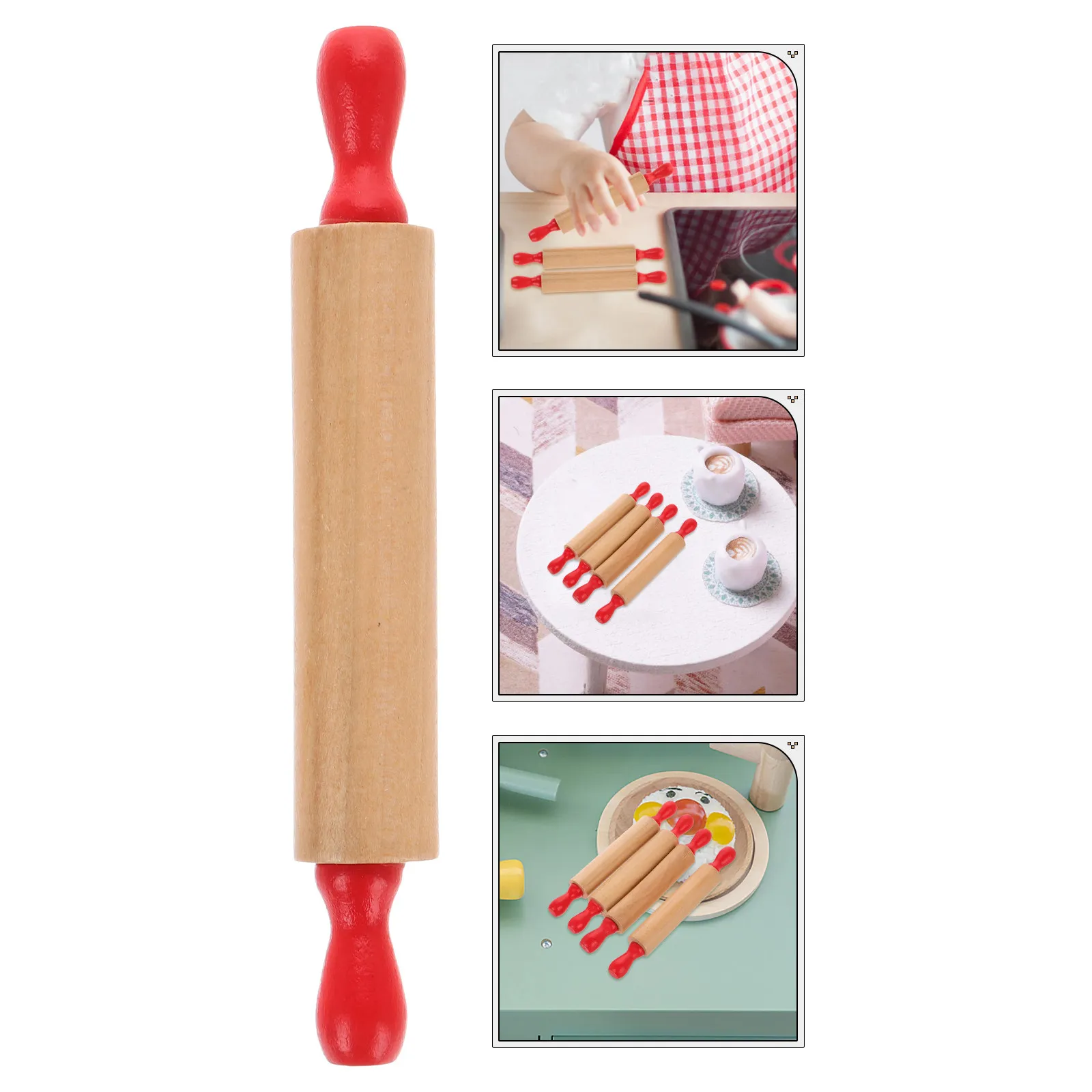 

4Pcs Kids Rolling Pin Small Wooden Dough Roller for Baking Clay Fondant Pizza Making Fine Motor Skills Development Kitchen