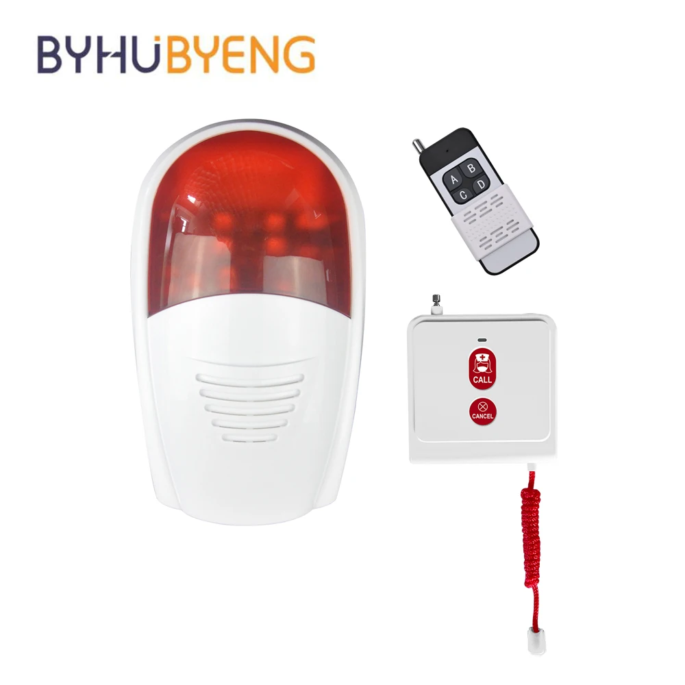 Wireless Strobe Siren Alarm Loud Outdoor SOS Alert System Red Flashing Siren+Remote+Emergency Button for Home Hotel School Bank