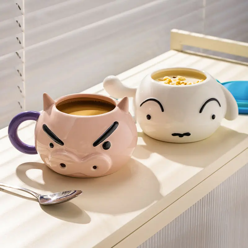 Crayon Shin-Chan Buriburizaemon Nohara Shiro Mug with Lid Water Cup Birthday Gift for Women Ceramic Mug Coffee Mug