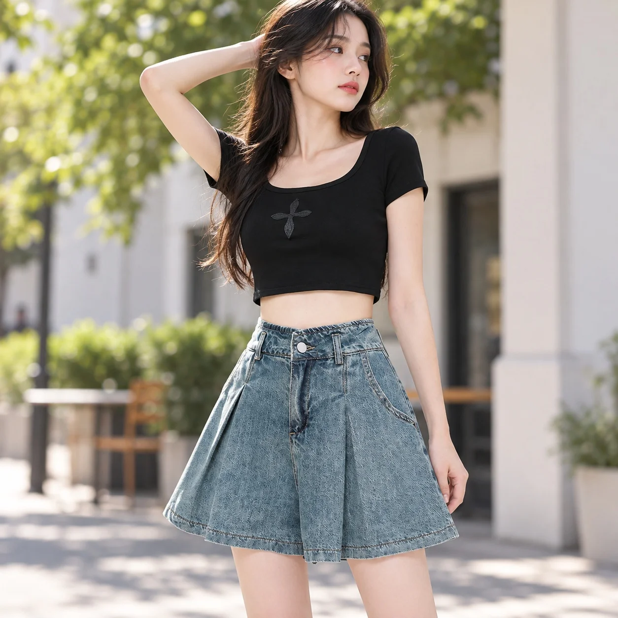 Casual Wide Leg Loose Fit Pants with Skirt Shorts Streetwear Three Quarter Length High Waist Regular Thickness for Women