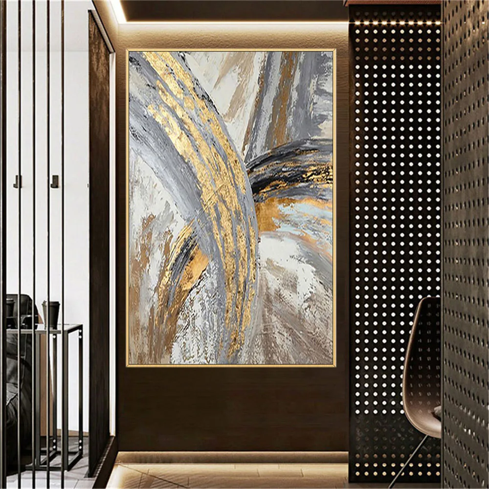 High Quality Handmade Modern Abstract Yellow And Gold Landscape Oil Painting On Canvas Large Wall Art Pictures Decor Living Room