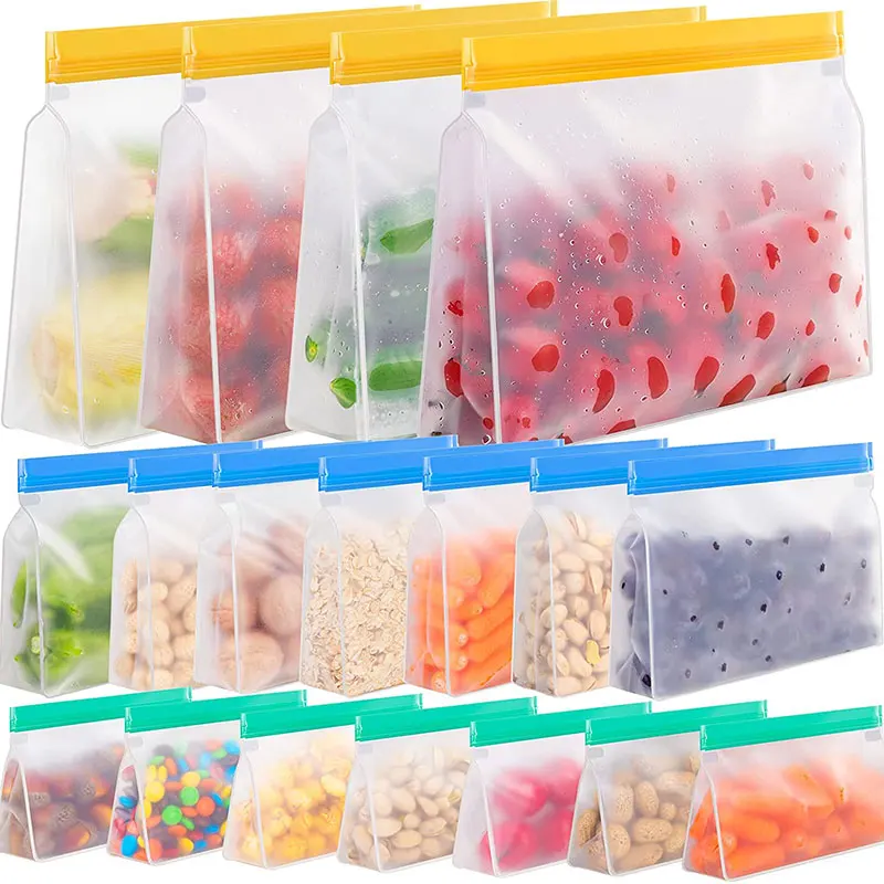 1Pc Silicone Food Storage Bag Reusable Food Stand Up Zip Shut Bag Leakproof Containers Kitchen Fresh Bag Fresh Wrap Ziplock Bag