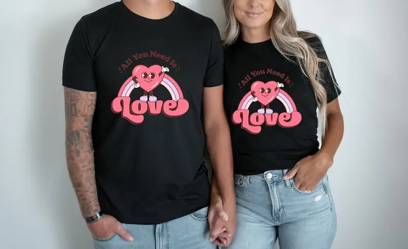 Love is All You Need Shirts, Valentine's Valentine's Day Funny Gift for Couple Shirts 100%Cotton Fashion Streetwear harajuku y2k