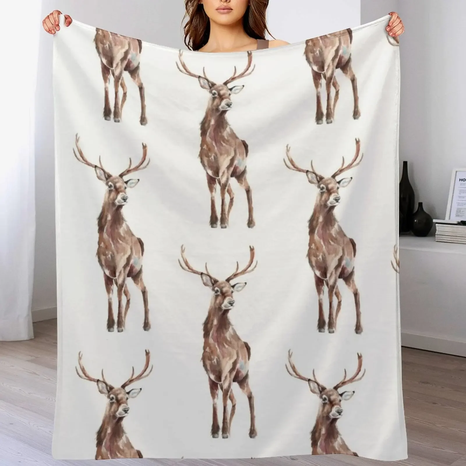 

Stag Watercolour Throw Blanket Warm Cozy Throw Blanket for Living Room Couch