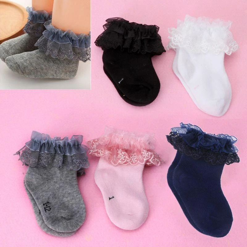 جوارب دانتيل J15U للأطفال الرضع البنات مضادة للانزلاق من القطن للشتاء للأطفال من عمر 0 إلى سنة واحدة #6