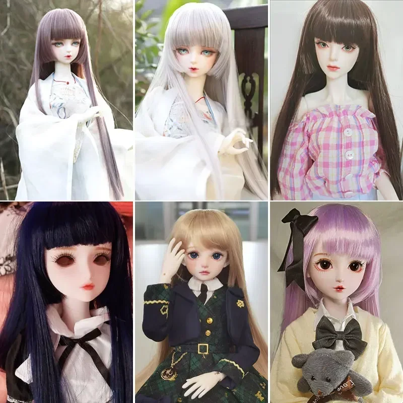 BJD sd doll wig long straight hair one knife even 1/3 1/4 1/6 1/8 1/12 doll wig Brown hair Doll accessories