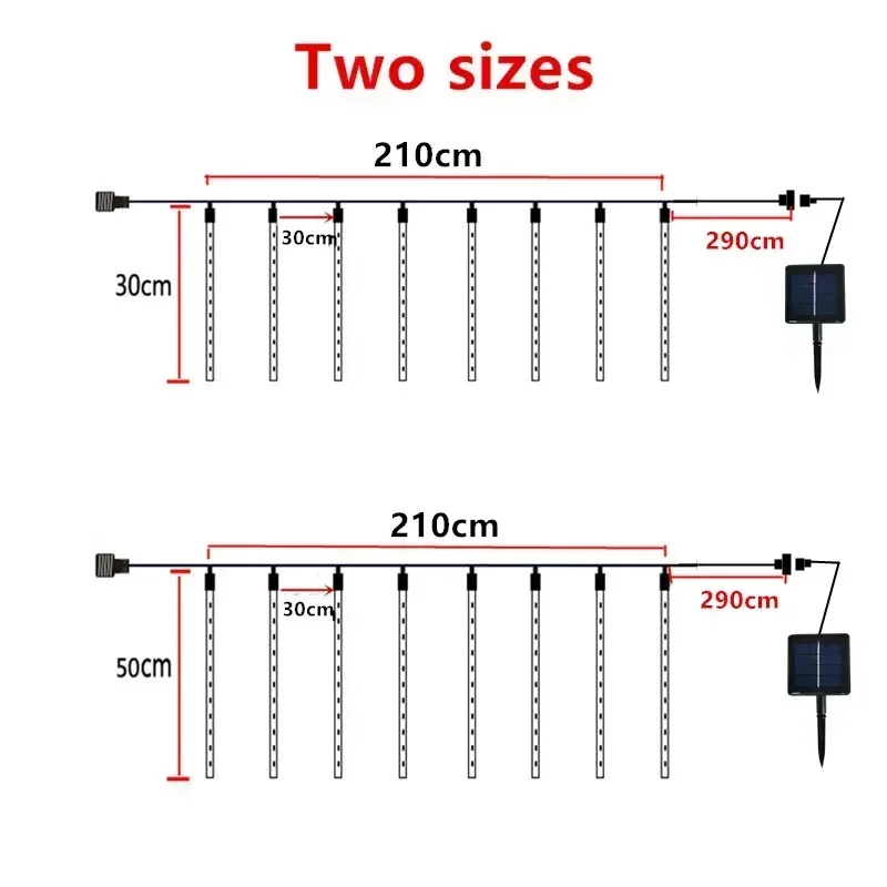Solar Powered LED Meteor Shower Lights, Chuva, Impermeável, Iluminação exterior para guirlanda, Decoração de Natal, Ano novo