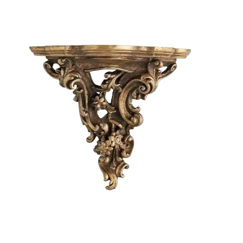 

CL Vintage Candle Holder Wall Mounted Decorative Shelf Carved Candle Holder Living Room Nostalgic Resin Wall Decoration Bracket