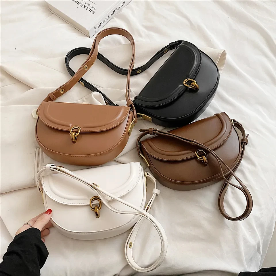 100% yüksek kalite bayanlar Vintage koltukaltı çanta küçük deri eyer kadınlar için koltukaltı çanta deri Crossbody çanta