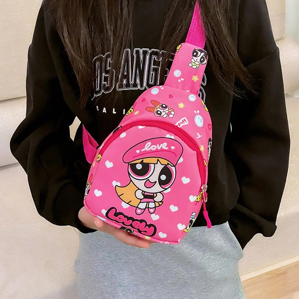 New The Powerpuff Girls Children Casual Crossbody Bag Kawaii Blossom Buttercup Chest Bag Cartoon Boys Girls Lightweight Backpack