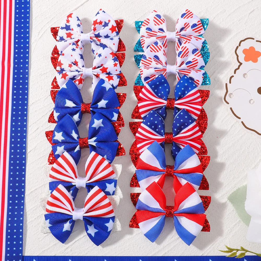 

30 Pairs, 3.35“ Sequin Ribbon Bow Hair Clips Cute 4th of July Bow Hairpins American Flag Patriotic Bows Party Hair Accessories