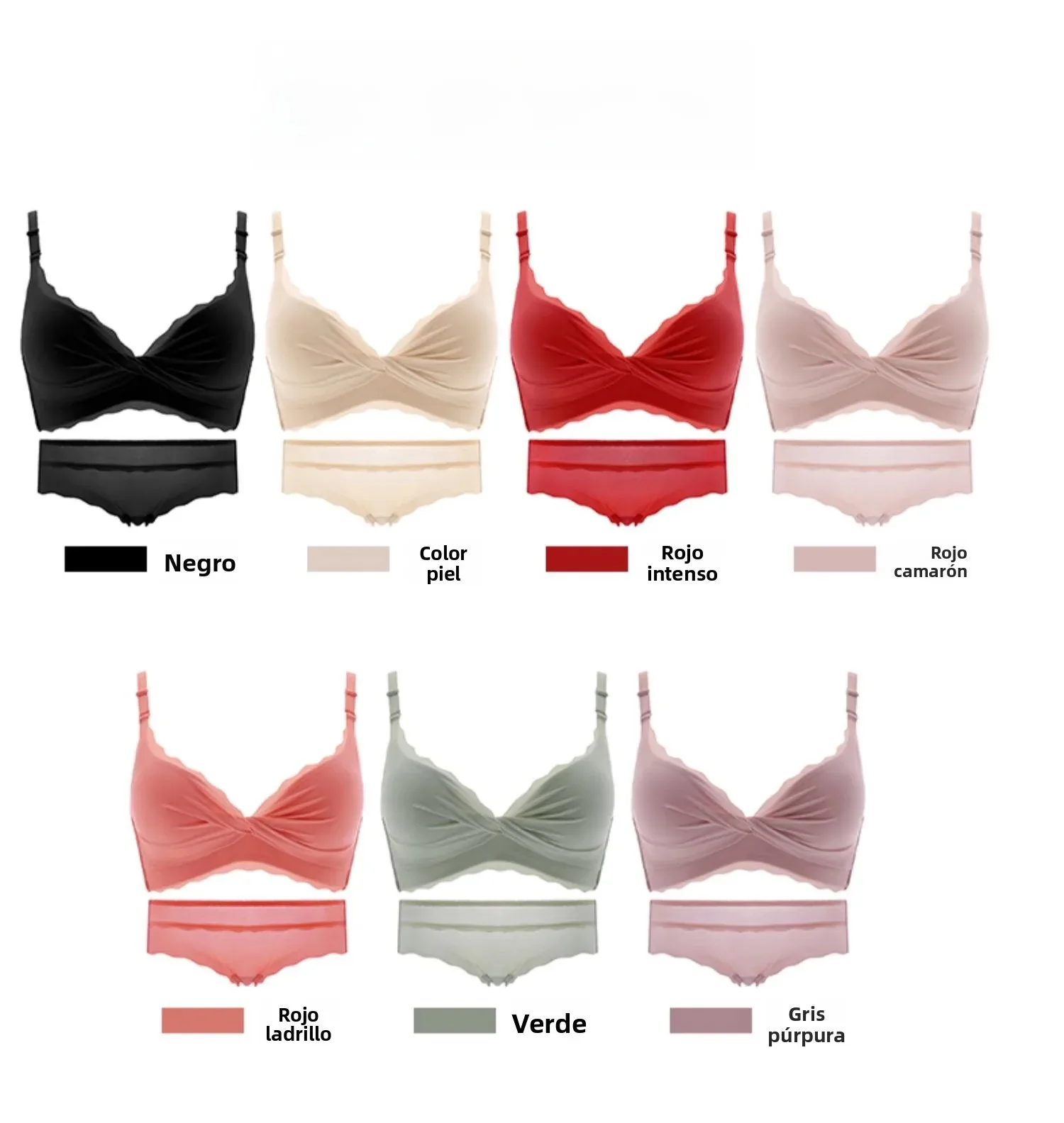 Conjunto de sujetador y bragas sin costuras para mujer, color blanco, fino, con efecto push-up, sin aros, ropa interior cómod...