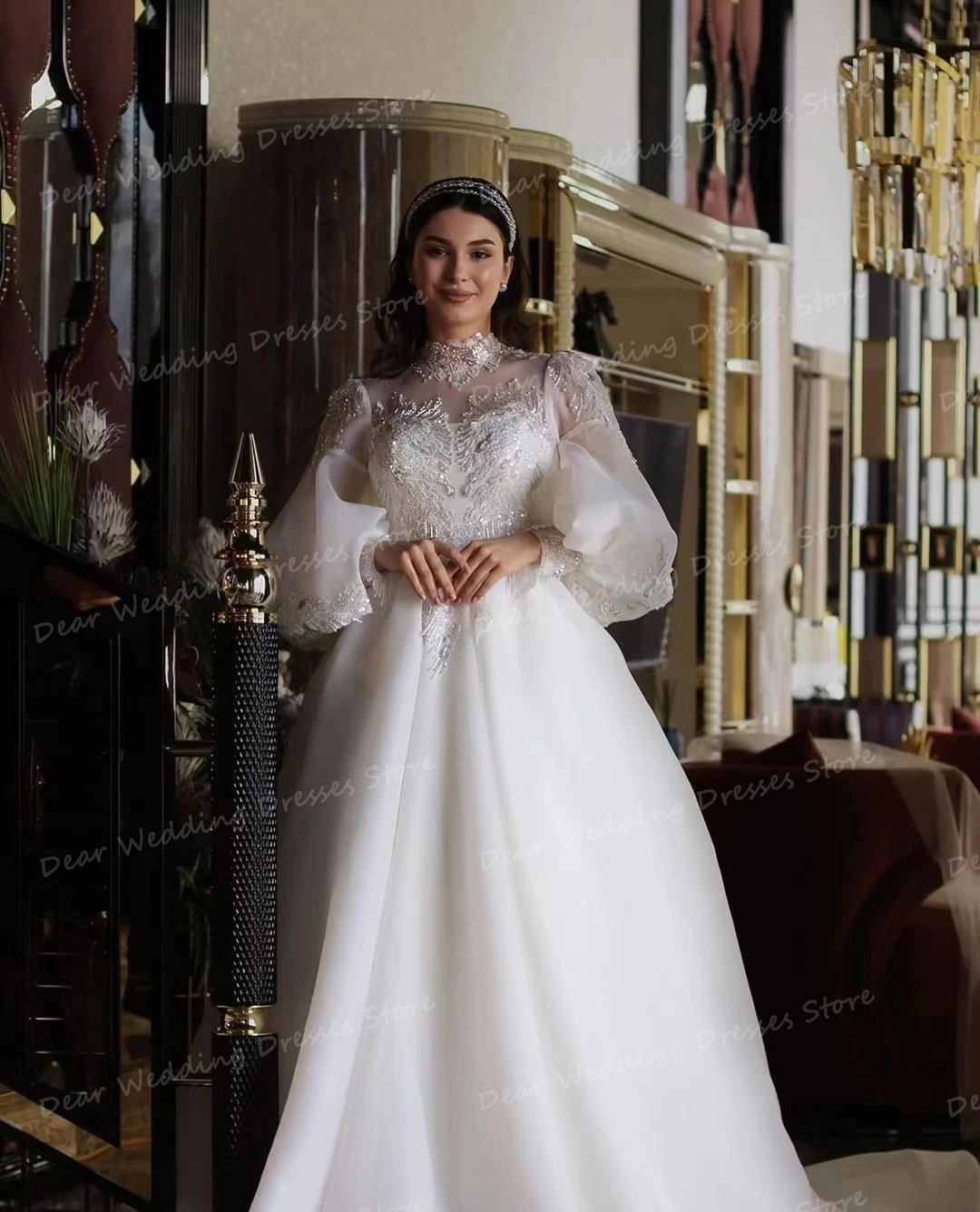 Elegant Puff Sleeve Wedding Dresses 2024 Women's A Line Muslim Sexy Sweetheart Princess Long Sleeve Bridal Gowns Formal Vestidos