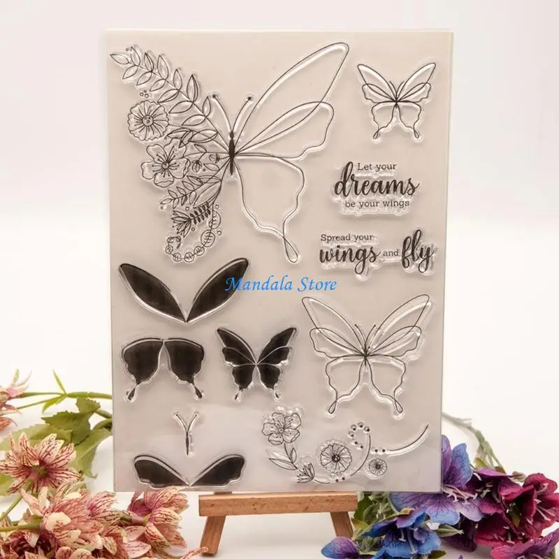 

U2JC Butterfly Flower Silicone Stamp for Card Making Scrapbooking Journal Planner, Decorative Background Silicone Stamp
