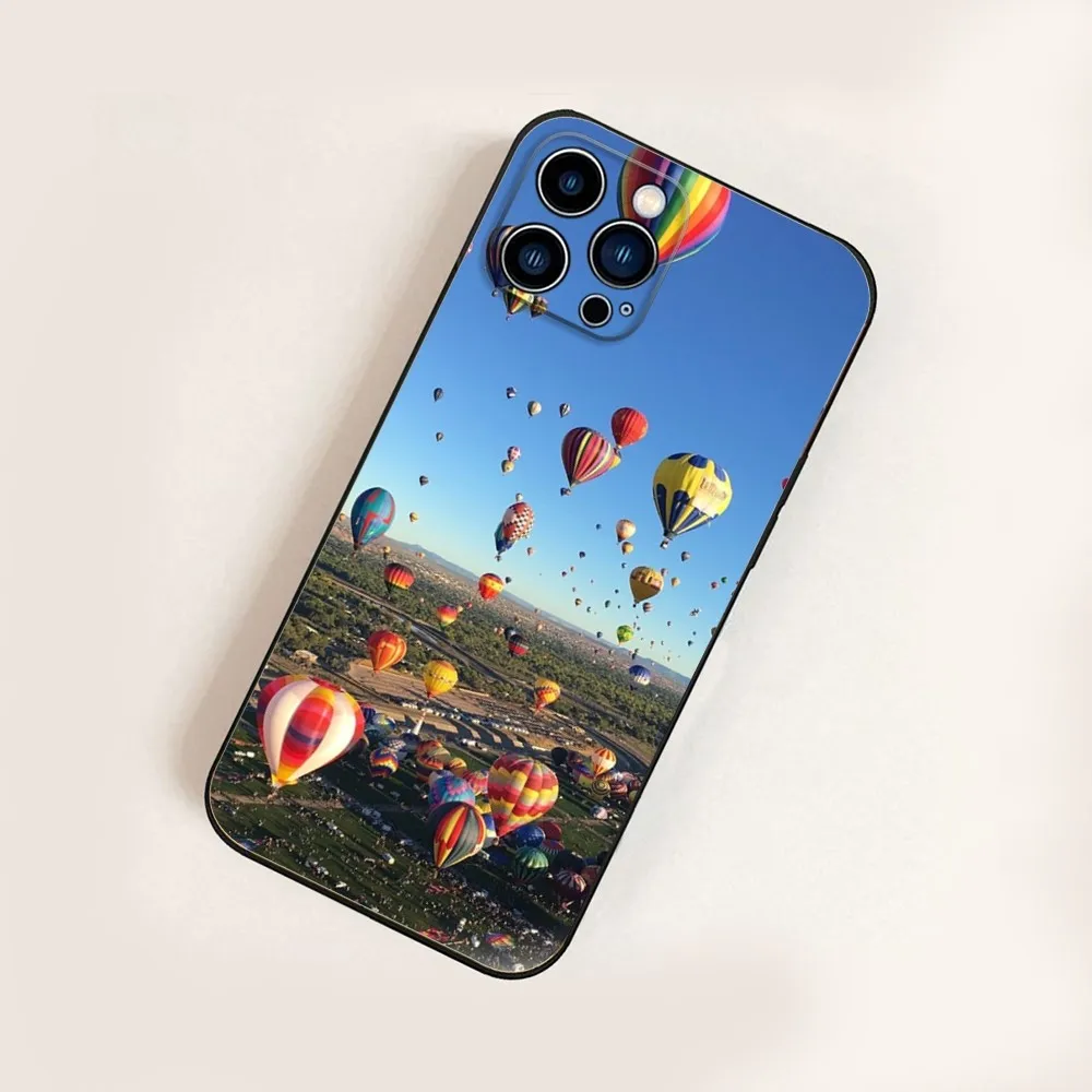 Hot Air Balloon Phone Case For iPhone 16,15,14,13,12,11,Pro,X,XS,Max,XR,Plus,Mini Black Silicone Soft case