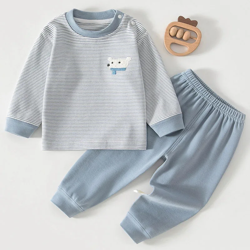

2PCS Autumn Toddler Boy Outfits Newborn Girls Clothes Korean Cartoon Cute Stripe Long Sleeve Tops+Pants Baby Clothing Sets B479