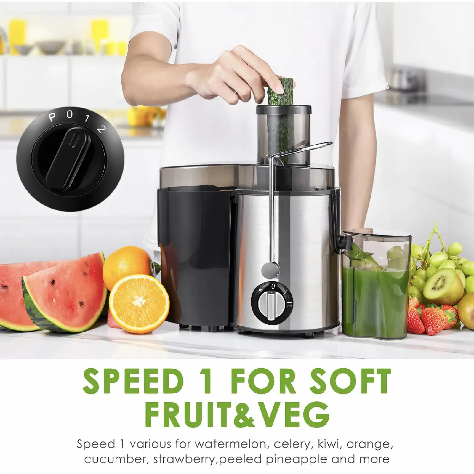 400W Electric Juicer Machine with 2.6\'\' Feed Chute 18000 RPM Powerful Whole Fruit Juicer Extractor Vegetable Fruit Mixer Blender