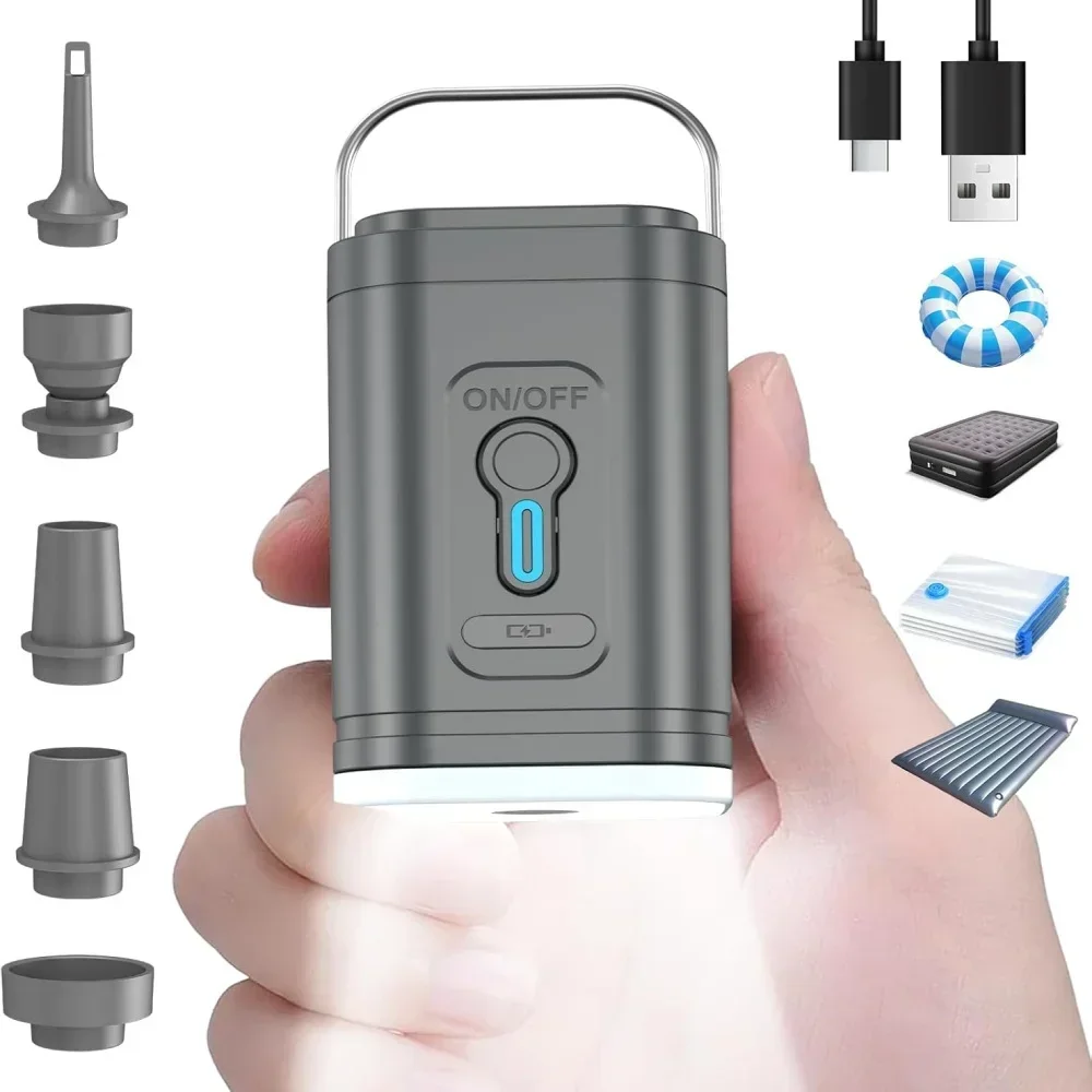 Mini Bomba de Ar Portátil 1200mAh Recarregável USB Sem Fio Inflador e Desinflador para Colchão de Camping, Boia de Piscina e Barco - Inflação Rápida