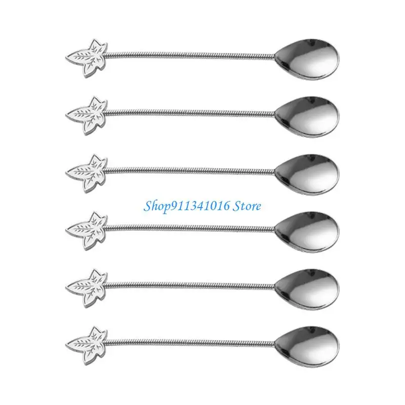  Pack of 6 Long Permanent Stirring Spoons Zinc Alloy Construction Highlighting Retro Design for Mixing Various Beverages