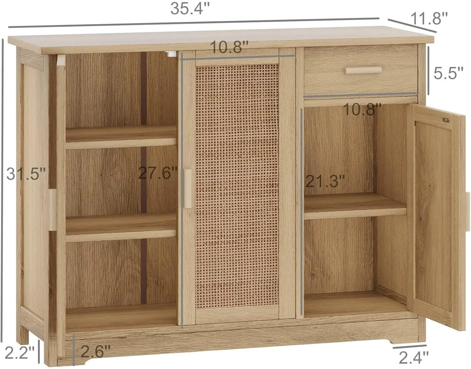 Kabinet penyimpanan dapur, kabinet prasmanan papan samping dengan pintu dekorasi rotan, meja konsol rumah pertanian dengan laci