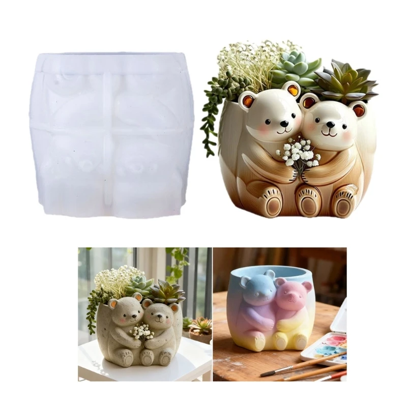 

H7EB Гибкая силиконовая форма для рукоделия, медведь, держащий кашпо, инструмент для литья ювелирных изделий из смолы