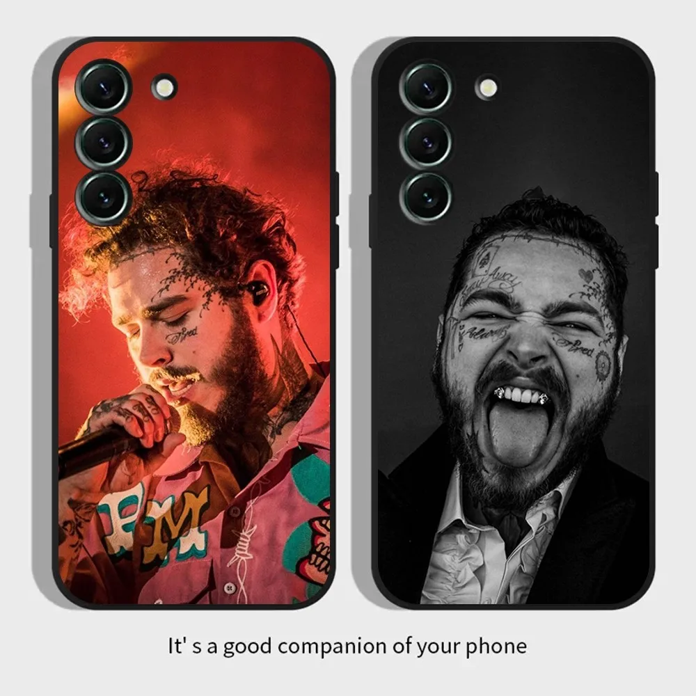 Singer P-Post M-Malone Phone Case for SamsungS24,S23,S22,S21,S20 Ultra Pro S10,S30Plus,20 Ultra Black Cover