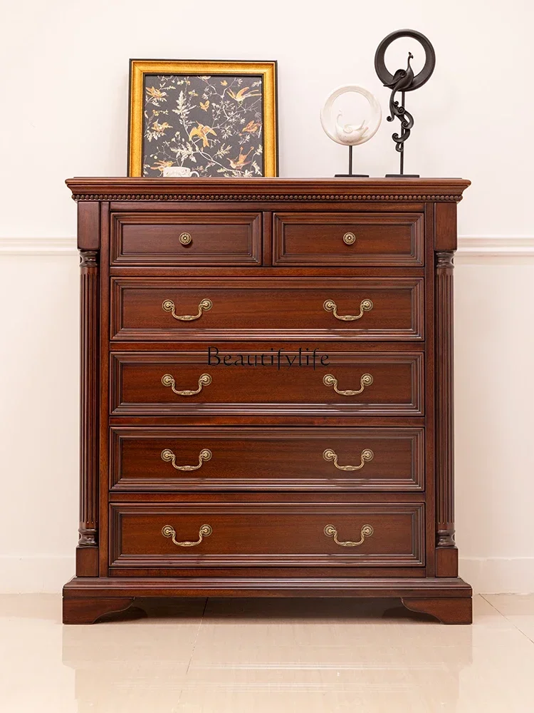 yj9  Style Solid Wood Six-Drawer Cabinet Living Room Chest of Drawers Corner Storage Cabinet