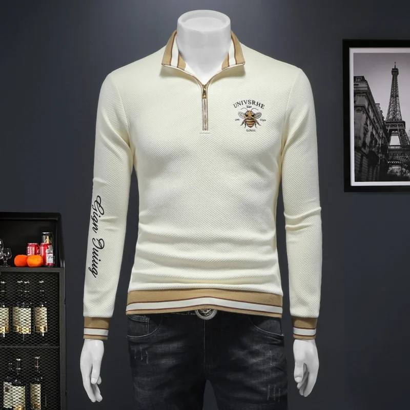 

Casual Embroidered Sweatirt Men's Slim Fit Faionable Base Layer irt Versatile Inner Wear High End Feel Autumn Winter