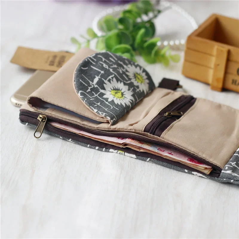 Retro Floral Solid Color Card Coin Purse Short Canvas Durable Small Aesthetic Coin Purse Card Wallet Portable Travel Wallet