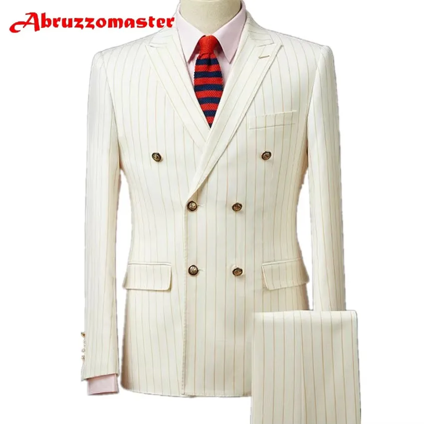 

Abruzzomaster Gold Striped Man Suits 3 Pieces Groom Tuxedos Custom Made Man Suit Tailor Striped Suit Business affairs Suits