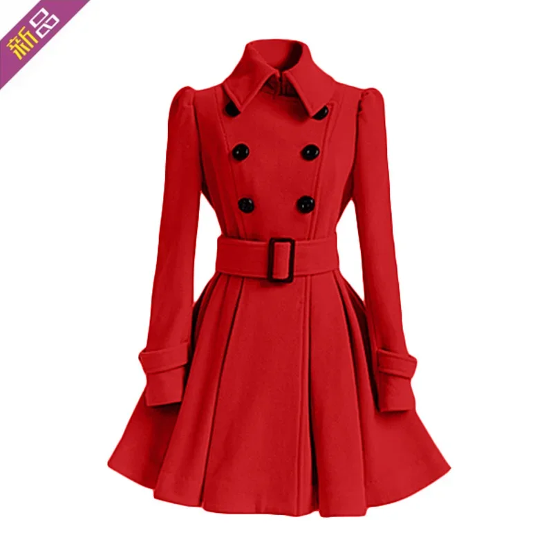 2018 New Women's Woolen Jacket Slim Fit Medium Length Belted Overcoat Smooths Your Silhouette JacketWomen's