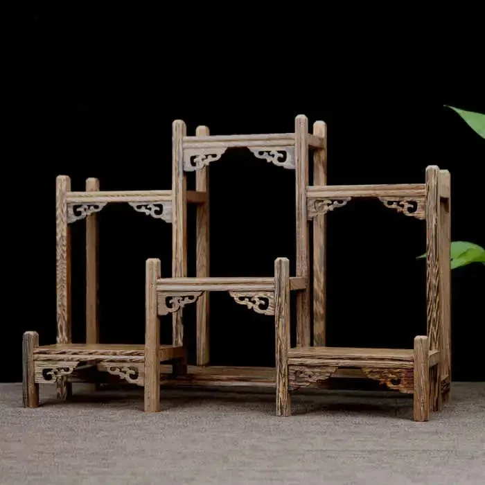 

Hot Sale Teapot Set Small-sized Display Shelf Ancient Solid Wood Bracket Duobao Pavilion Base Combination Tea Stand