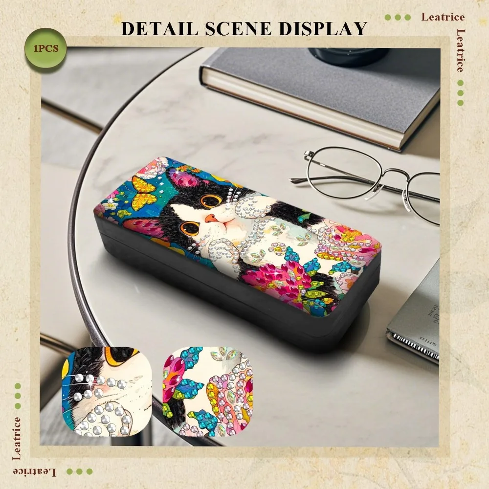 Creative Diamond Art Glasses Case Crystal Art Painting Cat Pattern Eyeglasses Case DIY Sunglasses Box for Beginner Women
