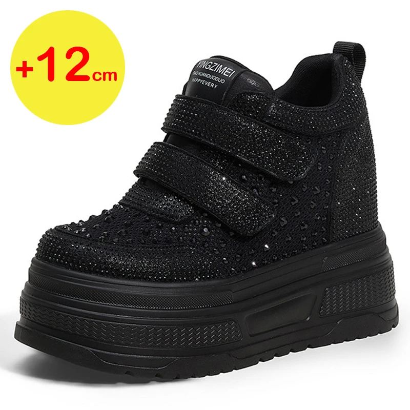 Thick Soled White Shoes for Women Summer New Versatile Breathable Hollow Mesh Casual Shoes 12CM Height Increasing Women's Shoes
