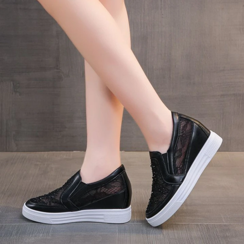 2026 Summer New Women Breathable Hollow Out Mesh Slip On Hidden Wedge Heel Casual Shoes Lightweight Versatile Ladies Elevator