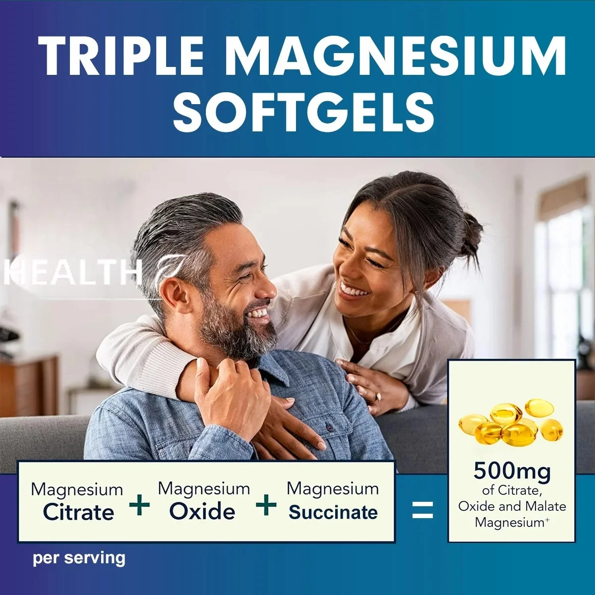 Magnesium Capsules 500 mg, magnesium oxide, citrate, succinate, heart health, healthy bones, metabolism support